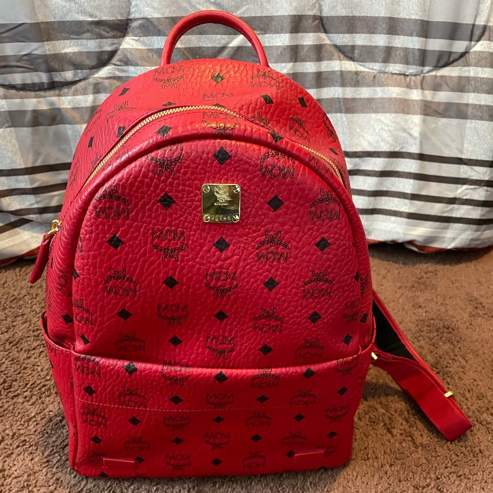 Authentic Red Mcm back pack with black MCM logo